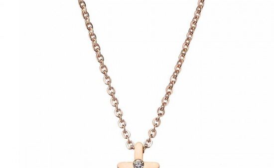 Sequoia Γυναικείος Ατσάλινος Rose Gold Σταυρός με Ζιργκόν με αλυσίδα
