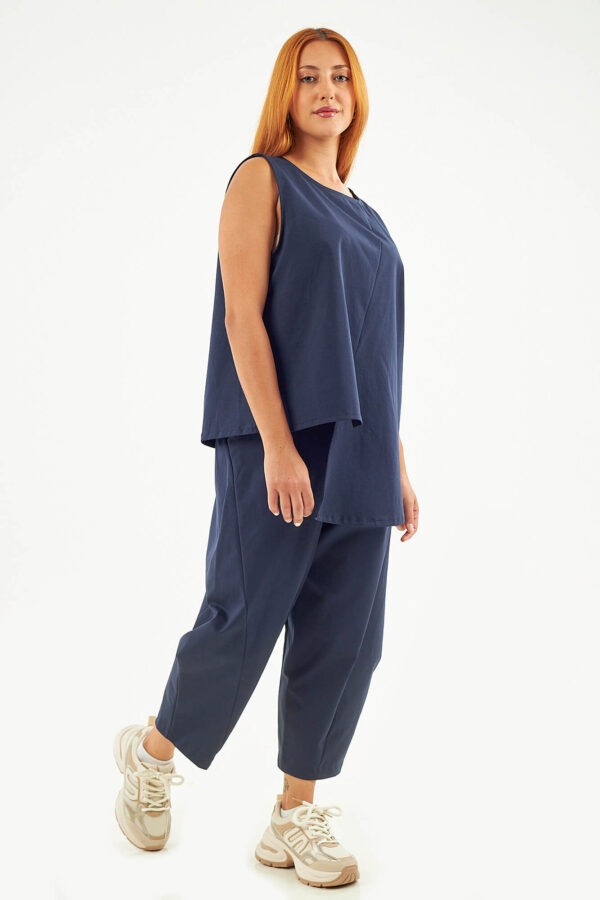 Sequoia Μοντέρνο Γυναικείο Oversize Σετ Ασύμμετρη Αμάνικη Μπλούζα με Παντελόνι 33-41096 Γκρι