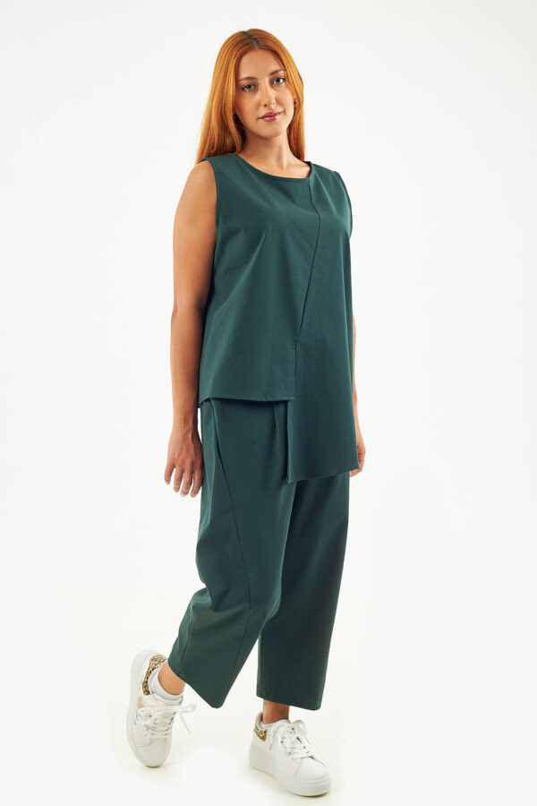 Sequoia Μοντέρνο Γυναικείο Oversize Σετ Ασύμμετρη Αμάνικη Μπλούζα με Παντελόνι 33-41096 Γκρι