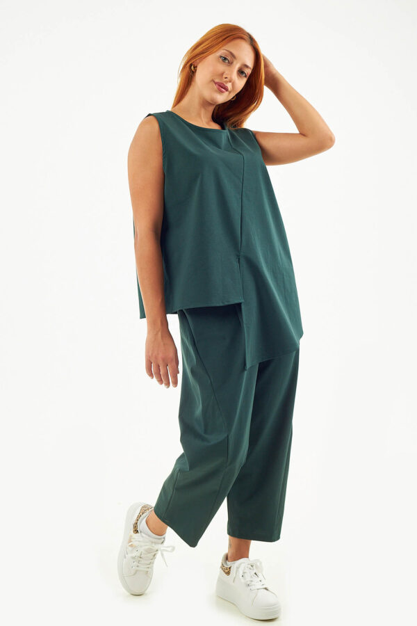 Sequoia Μοντέρνο Γυναικείο Oversize Σετ Ασύμμετρη Αμάνικη Μπλούζα με Παντελόνι 33-41096 Γκρι