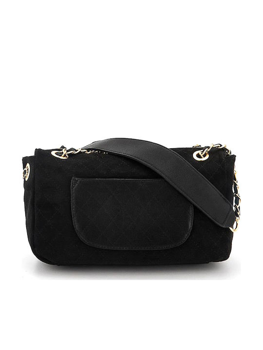 Verde Γυναικεία Τσάντα Suede Χιαστί 16-5623 μαύρο