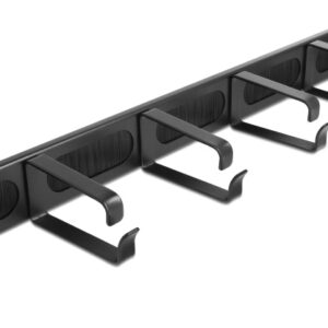 DELOCK cable management 67033, 19"/1U rack, 4x γάντζοι & βούρτσα, μαύρο