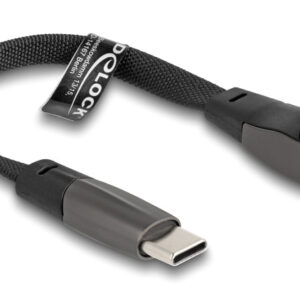 DELOCK καλώδιο USB-C 80750, 60W, flat, γωνιακό, 480 Mbps, 14cm, μαύρο