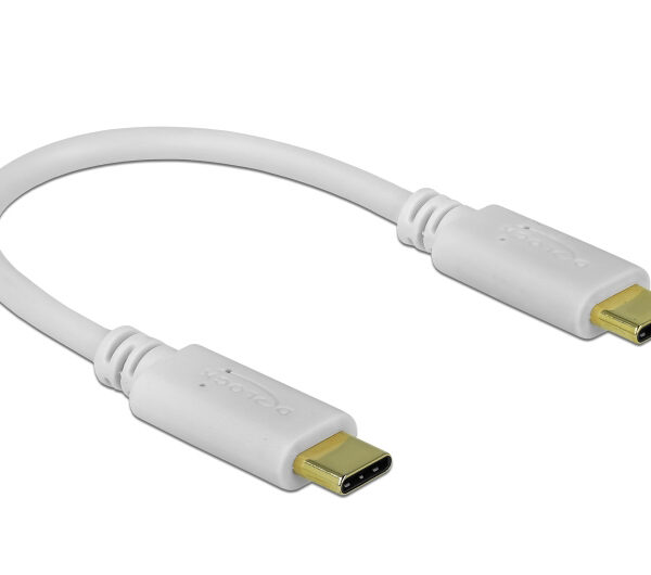 DELOCK καλώδιο USB-C 85357, 100W PD, 5A, 15cm, E-Marker, λευκό