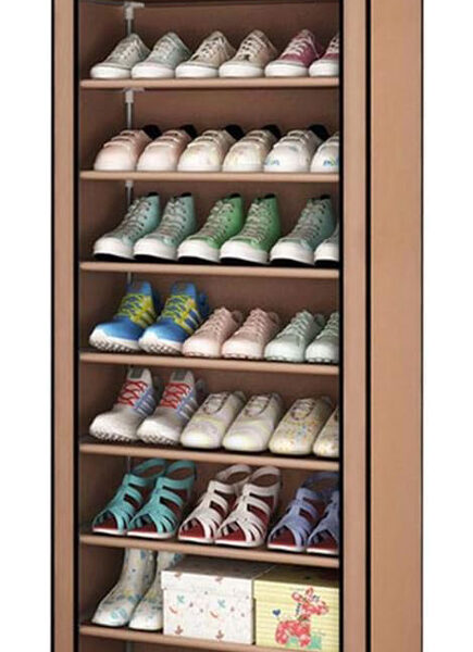 HOME USE υφασμάτινη παπουτσοθήκη HUH-0221 με 9 ράφια, 57x28x160cm, καφέ