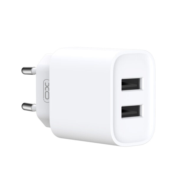 XO CE02C Φορτιστής τοίχου 2x USB 2,1A λευκό + καλώδιο microUSB