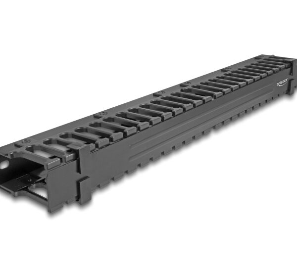 DELOCK cable management 67022 για rack 19"/1U, 3 ανοίγματα, μεταλλικό/πλαστικό, μαύρο