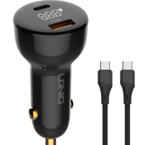 LDNIO φορτιστής αυτοκινήτου C101 με καλώδιο, USB/USB-C, 100W PD, μαύρος