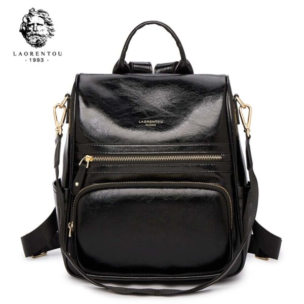 Split Leather Γυναικείo Σακίδιο Πλάτης Χιαστί Laorentou 9113003L μαύρο