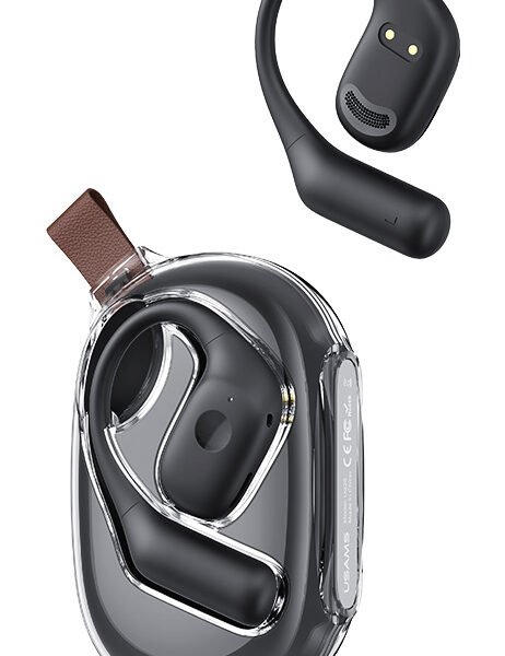 USAMS earphones με θήκη φόρτισης UG26, OWS, Φ14.2mm, 50/300mAh, μαύρα