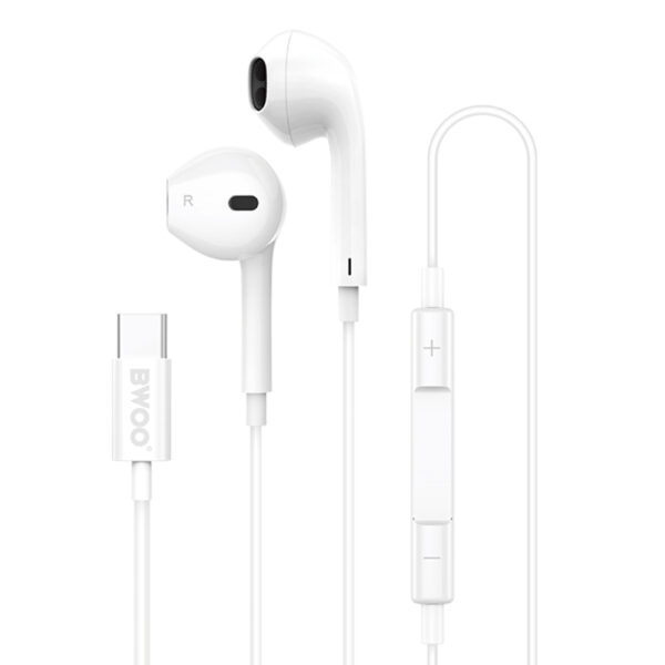 BWOO HF175 ενσύρματα ακουστικά με μικρόφωνο, USB-C, λευκά
