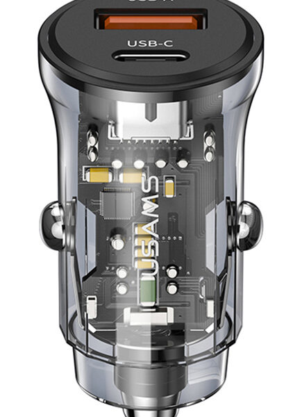 USAMS φορτιστής αυτοκινήτου US-CC164, USB & USB-C, 30W, μαύρος