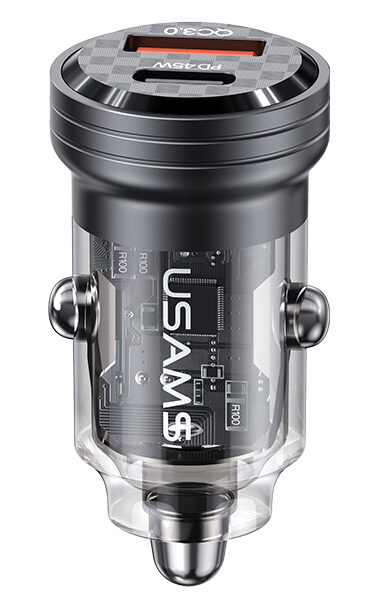 USAMS φορτιστής αυτοκινήτου US-CC175, USB & USB-C, 45W, QC & PD, μαύρος