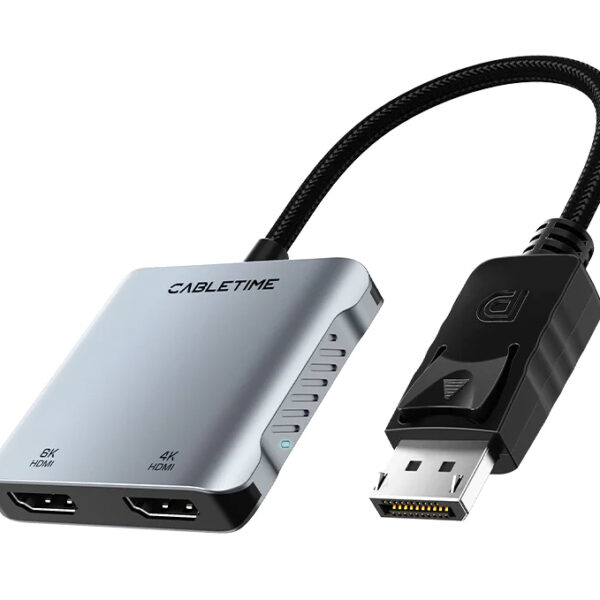 CABLETIME αντάπτορας DisplayPort σε 2x HDMI CT-DM2H8K-AG, 8K/30Hz, γκρι