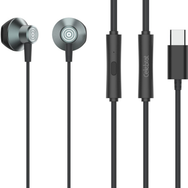 CELEBRAT earphones με μικρόφωνο D14, USB-C σύνδεση, Φ14mm, 1.2m, μαύρα