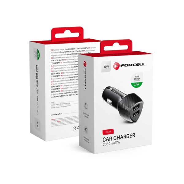 Forcell CC50-2A17W Carbon φορτιστής αυτοκινήτου 2xUSB, 17W, Total 17W, μαύρο