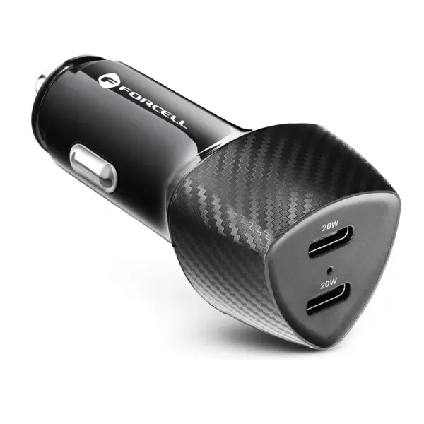 Forcell CC50-2C Carbon φορτιστής αυτοκινήτου Type C 3.0 PD20W + Type C 3.0 PD, 20W, Total 40W, μαύρο
