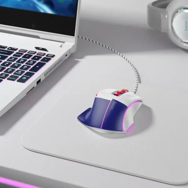HOCO GM31 gaming ενσύρματο ποντίκι, USB-A, 3600DPI, άσπρο-μπλε