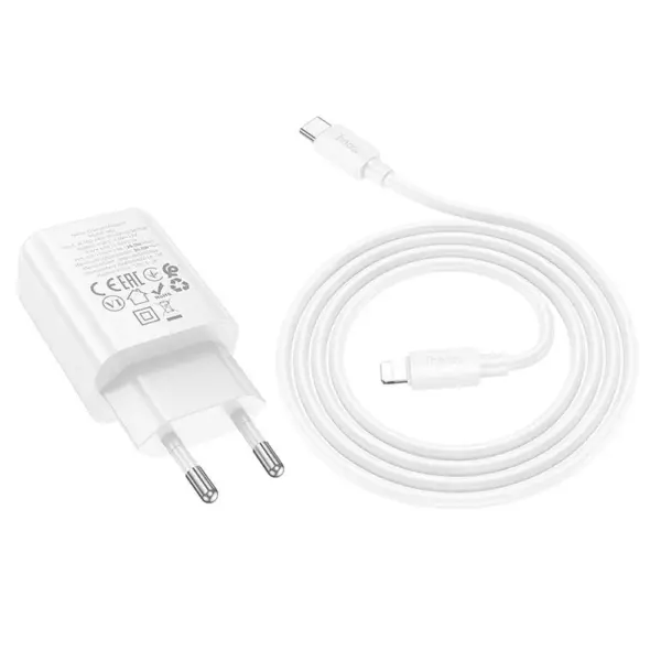 HOCO N62 φορτιστής ταξιδίου Type C + καλώδιο Type C σε Lightning PD QC, 30W, λευκό