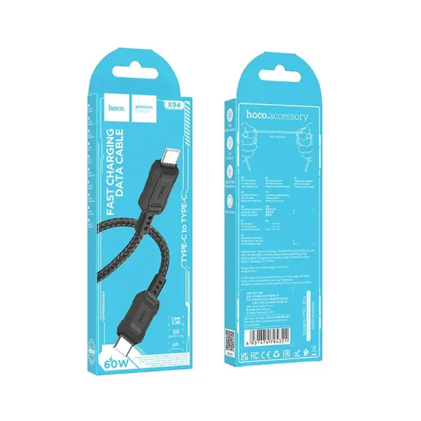Hoco X94 Leader καλώδιο δεδομένων - ταχείας φόρτισης 60W USB Type C σε USB Type-C, PD, 1μ, μαύρο