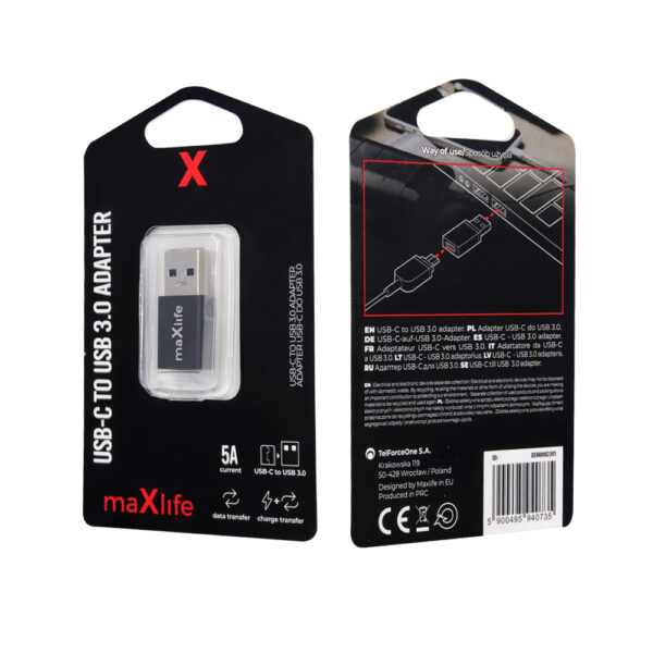 Maxlife ΟΕΜ0002301 αντάπτορας USB-C σε USB 3.0, μαύρο
