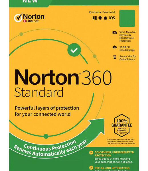 NORTON Antivirus 360 Standard ESD, 1 συσκευή, 10GB cloud, 1 έτος