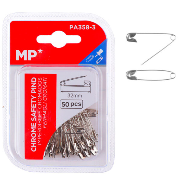 MP παραμάνες PA358-3, μεταλλικές, 32mm, ασημί, 50τμχ