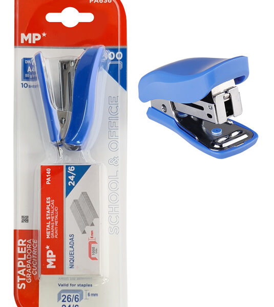 MP mini συρραπτικό με ανταλλακτικά PA636, 24/6-26/6, 10 φύλλα, μπλε