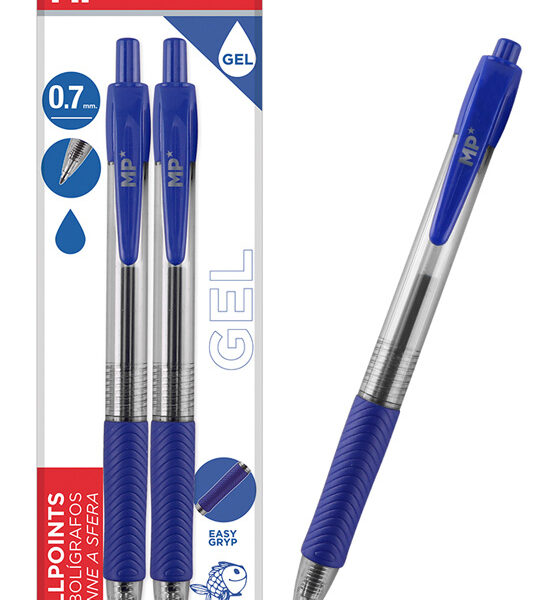 MP στυλό διαρκείας gel PE224, 0.7mm, μπλε, 2τμχ