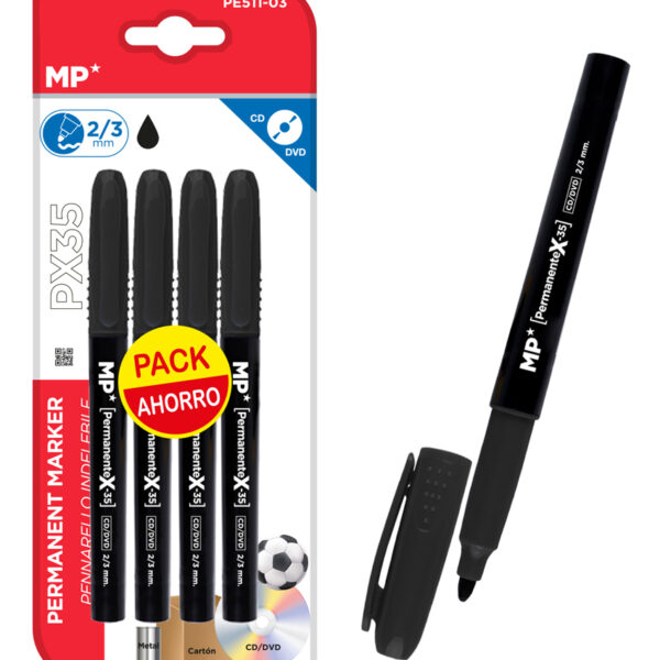 MP ανεξίτηλος μαρκαδόρος PE511-03, 2/3mm, μαύρος, 4τμχ