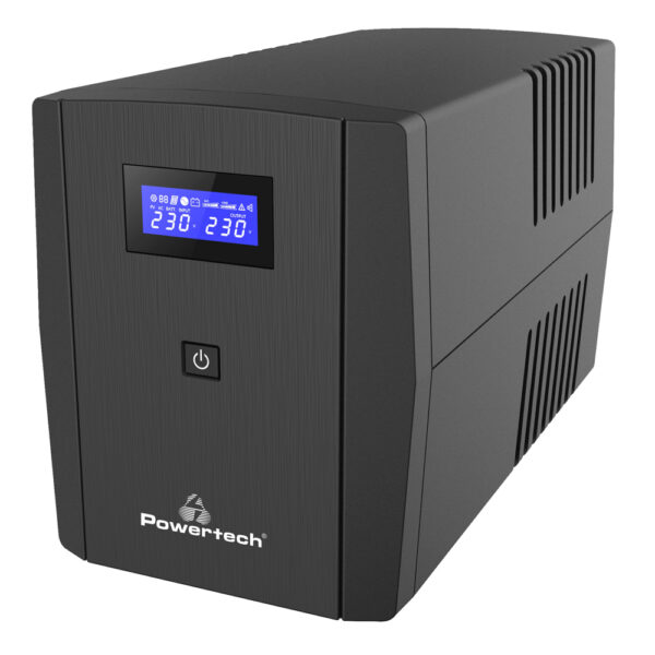 POWERTECH UPS Line Interactive PT-1297 με οθόνη, 1500VA, 900W, 4x Schuko, 2x RJ45/RJ11, USB Type B