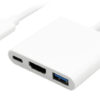 POWERTECH docking station PTH-038, 3 θυρών, USB-C σύνδεση, 4K, λευκό