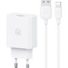 USAMS φορτιστής τοίχου SCXLTZ03 με καλώδιο Lightning, USB, 18W, λευκός