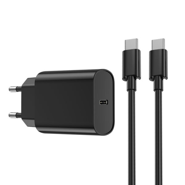 WIWU Wi-U001 φορτιστής ταξιδιού PD 20W 1x USB-C μαύρο + καλώδιο USB-C - USB-C