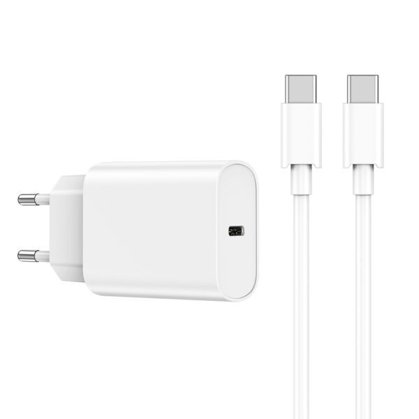 WIWU Wi-U001 φορτιστής ταξιδιού PD 20W USB-C με καλώδιο USB-C - USB-C, λευκό