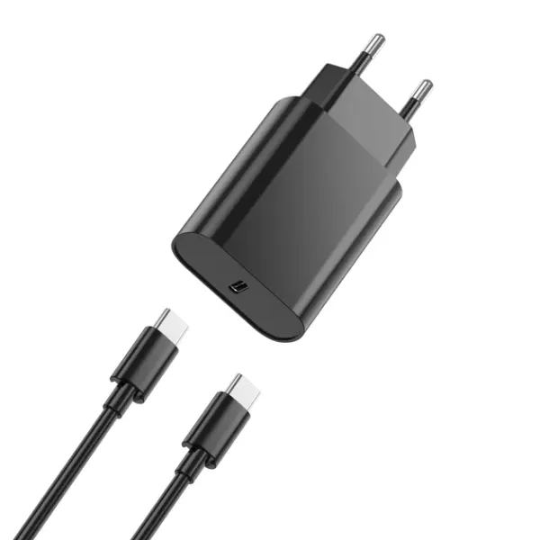 WIWU Wi-U001 φορτιστής ταξιδιού PD 20W USB-C με καλώδιο USB-C - USB-C, μαύρο