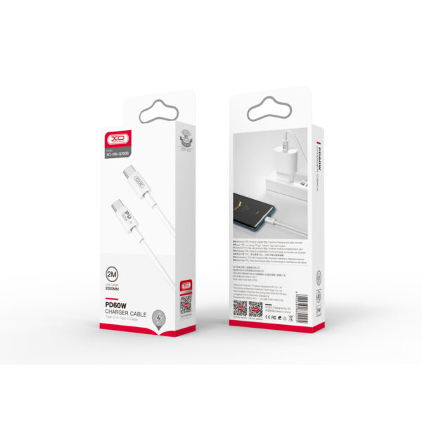 XO NB-Q190B PD καλώδιο USB-C σε USB-C, 2,0μ, 60W, λευκό