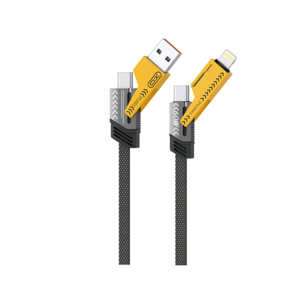 XO NB283 καλώδιο 4σε1, USB-C σε Lightning + USB-C σε USB-A, 60W, 1μ, γκρι