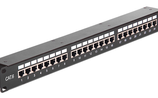 DELOCK patch panel 43295, 19"/1U, CAT 6, 24x coupler RJ45 ports, μαύρο