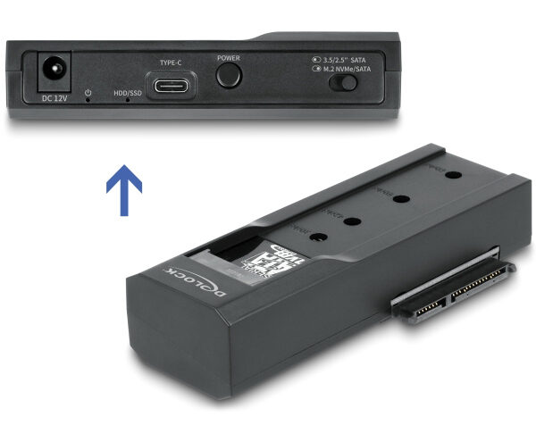 DELOCK docking station για M.2 NVMe/SATA ή 2.5"/3.5" SSD/HDD 64253, 10Gbps, μαύρο