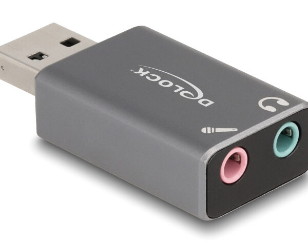 DELOCK εξωτερική κάρτα ήχου 66633, 2x 3.5mm, USB σύνδεση, γκρι