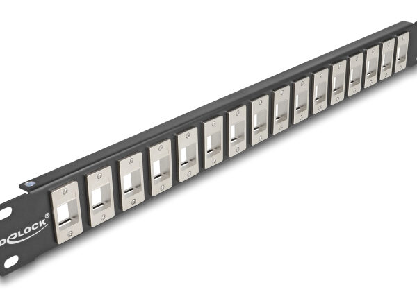 DELOCK Keystone patch panel 66758, 19"/1U, 16x ports, μαύρο