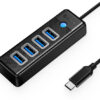 ORICO USB hub PW4U-C3, 4x θυρών, USB 3.0, 5Gbps, USB-C σύνδεση, μαύρο