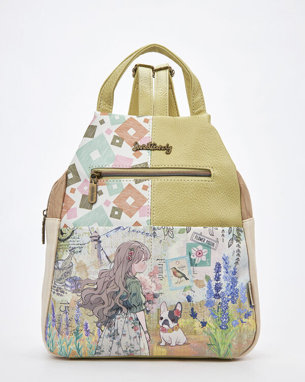 Sweet Candy Γυναικείο Backpack με Ρομαντικό Κορίτσι & Ανθοσυνθέσεις – Vintage Story
