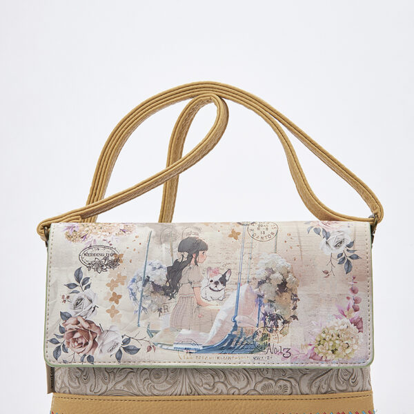 Sweet Candy Τσάντα Χιαστί με Vintage Floral Pattern και Κουμπί – Floral Whisper