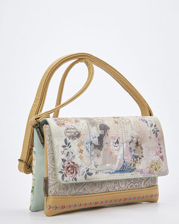 Sweet Candy Τσάντα Χιαστί με Vintage Floral Pattern και Κουμπί – Floral Whisper