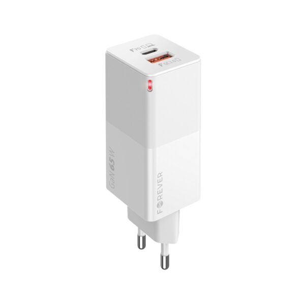 Forever Core FWC-GAN-PDQC65 φορτιστής ταξιδίου 1x USB - 1x USB-C, 65W, PD+ QC 3.0, GaN, λευκό