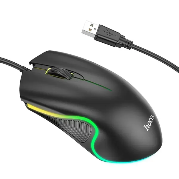 Hoco GM19 ενσύρματο ποντίκι USB, 1000DPI, RGB, μαύρο