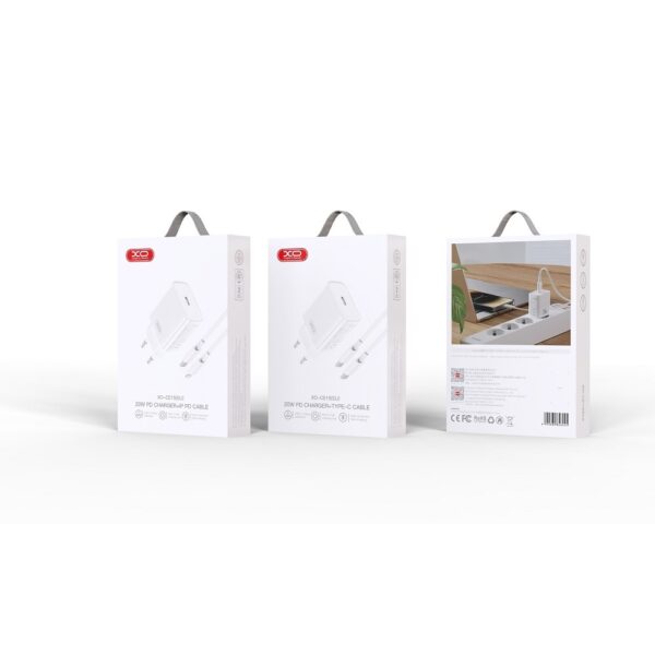 XO CE15 φορτιστής ταξιδίου 1x USB-C + καλώδιο USB-C σε USB-C, PD 20W, λευκό