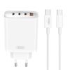 XO CE23 φορτιστής ταξιδίου 3x USB-C + 1x USB + καλώδιο USB-C σε USB-C, PD 65W, λευκό